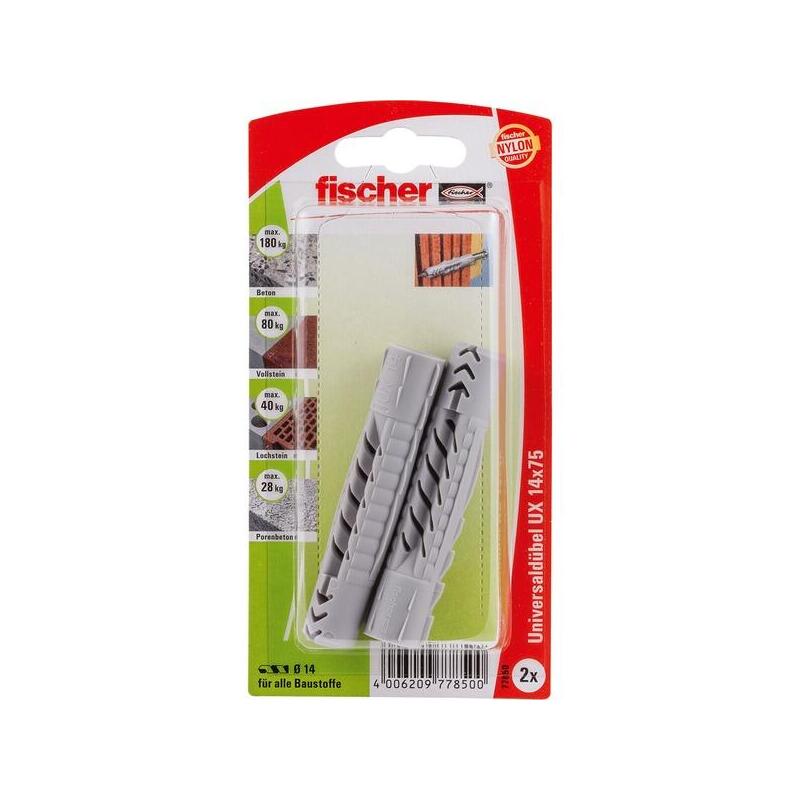 Fischer Taco Universal Ux 14x75 K Gris Claro, 2 Unidades 77850