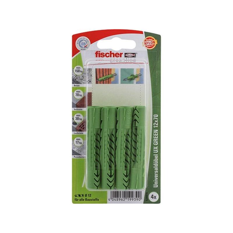 Fischer Taco Universal Ux Green 12x70 K Verde, 4 Piezas 524814
