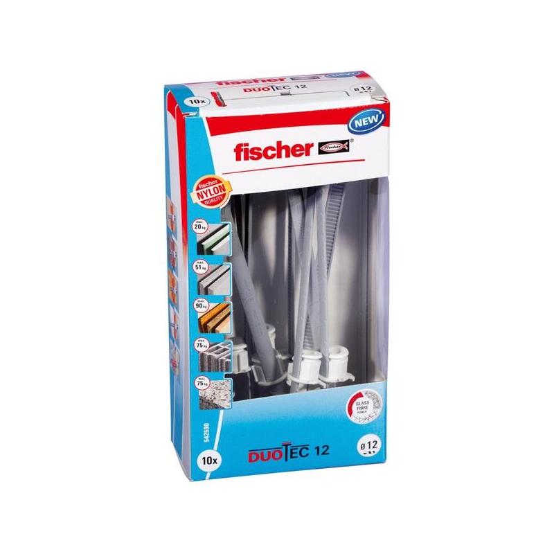 Fischer Tacos Basculantes Duotec 12 Ld Gris Claro/Rojo, 10 Unidades 542590