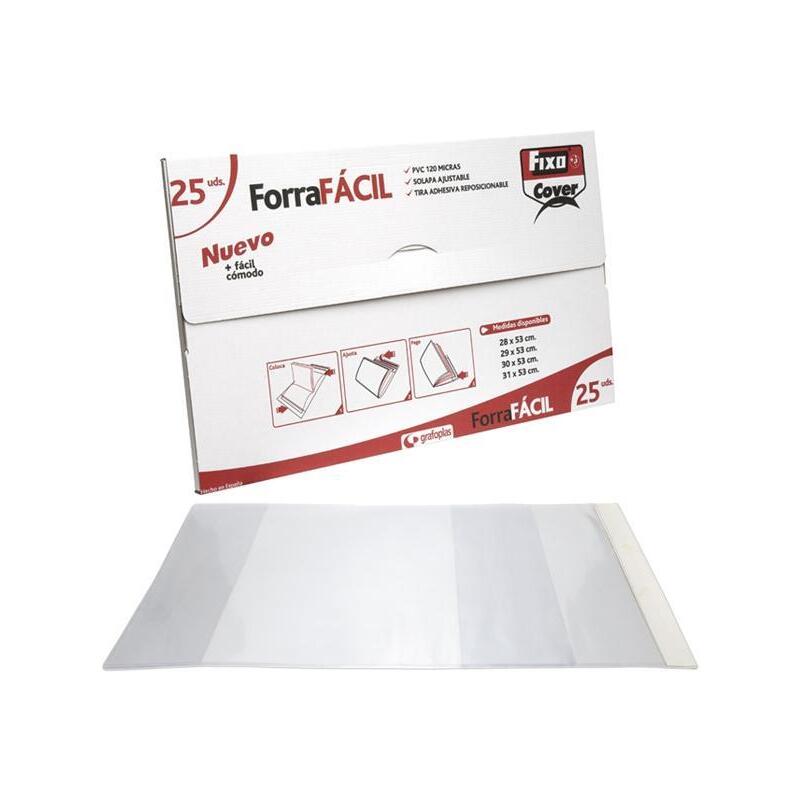 Fixo Forro Libros Sin Adhesivo Solapa Ajustable 120 Micras Pvc 0,28x0,53m Transparente Envase De 25
