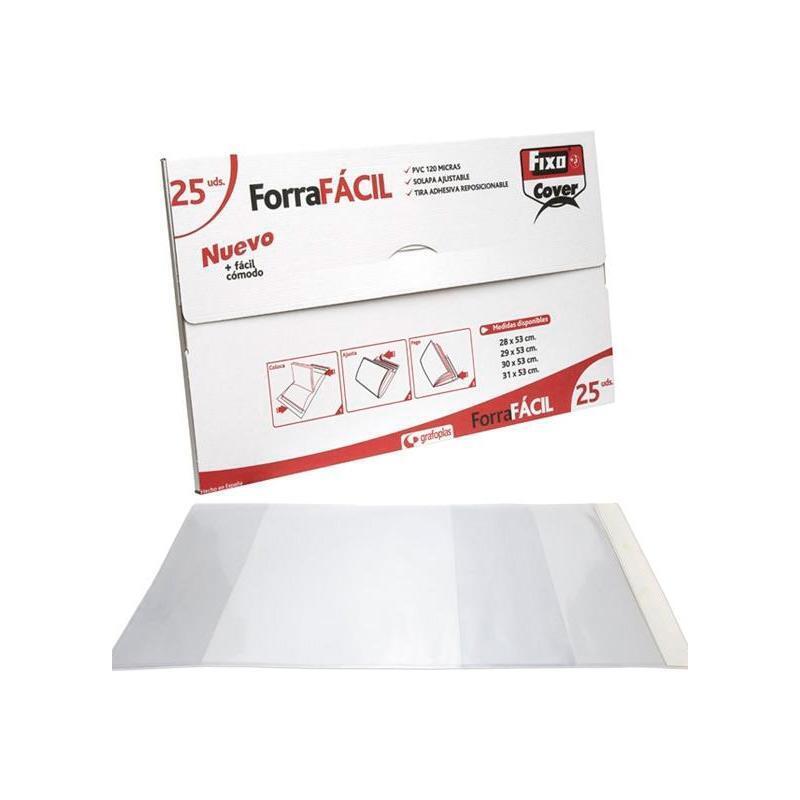 Fixo Forro Libros Sin Adhesivo Solapa Ajustable Pvc 120 Micras 0,29x0,53m Transparente Caja 25