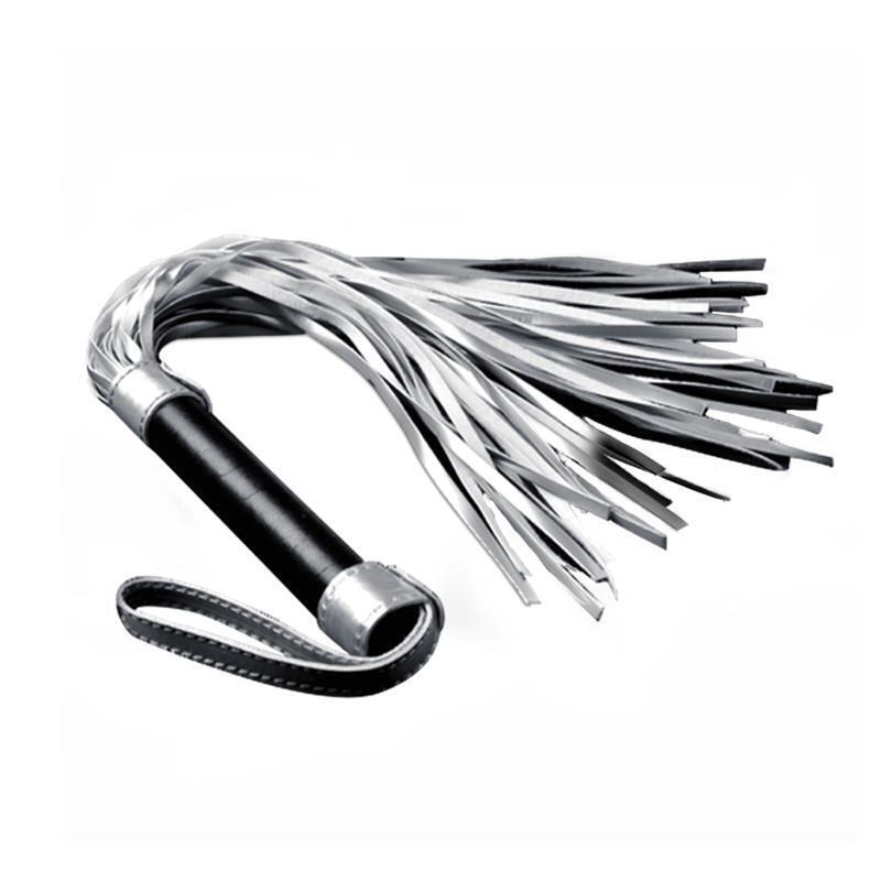 Flogger Cuero Sintético Plateado Y Negro