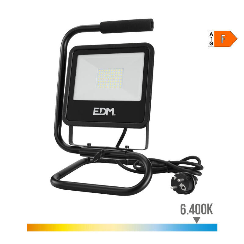 Foco Proyector De Led Con Pie 50w 4000lm 6400k Luz Fria Black Series Edm
