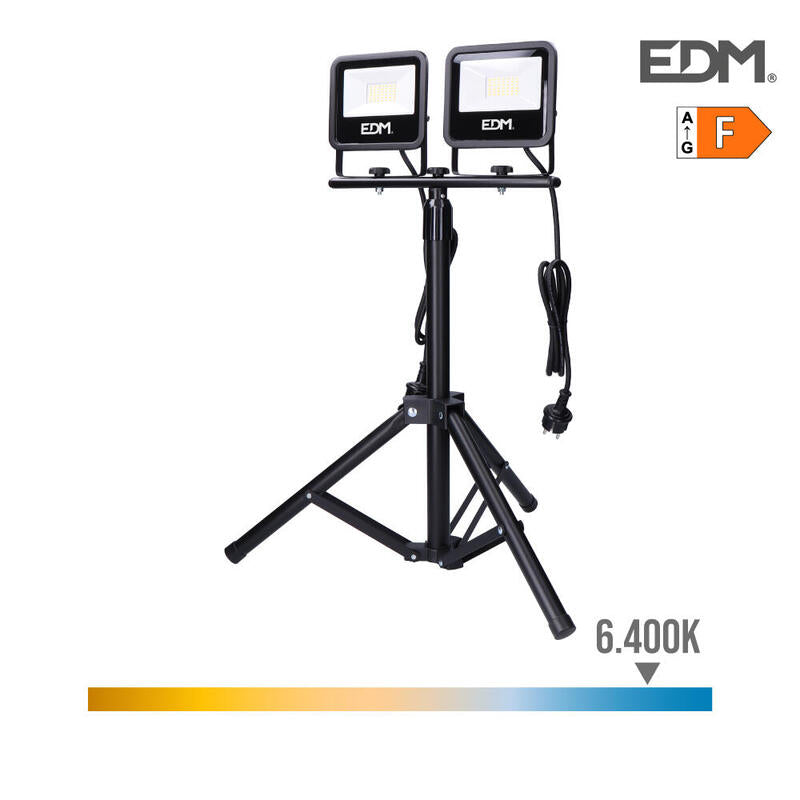 Foco Proyector Led Con Tripode 2x30w 2x2370lm 6400k Luz Fria Black Series Edm