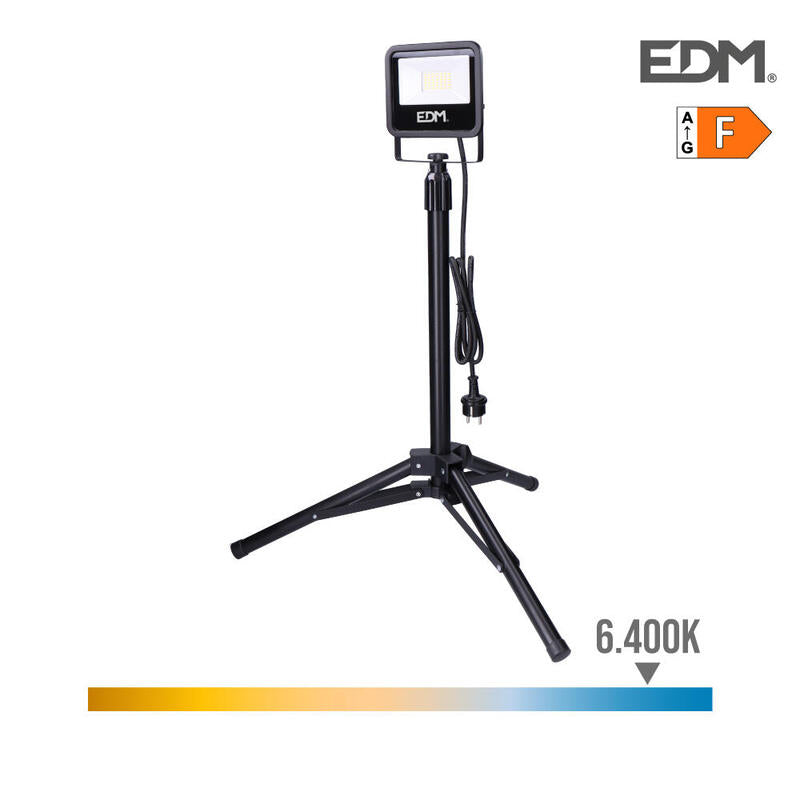 Foco Proyector Led Con Tripode 30w 2370lm 6400k Luz Fria Black Series Edm