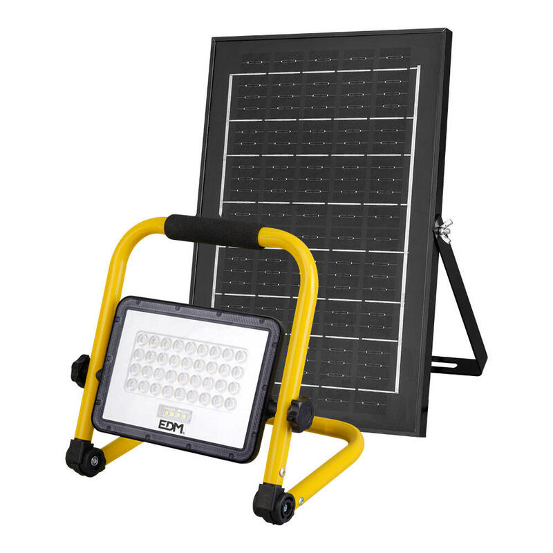Foco Proyector Led Solar De Trabajo + Panel Solar; 4000 Lm, 6.400 K, Luz Fría, Ip65