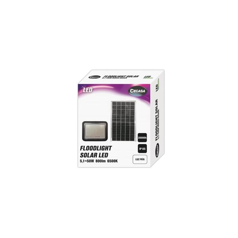 Foco Solar Cegasa Floodlight Led 800lm 6500k - Panel Solar Integrado 5v-6w - Autonomia Hasta 12h - Resistencia Ip65