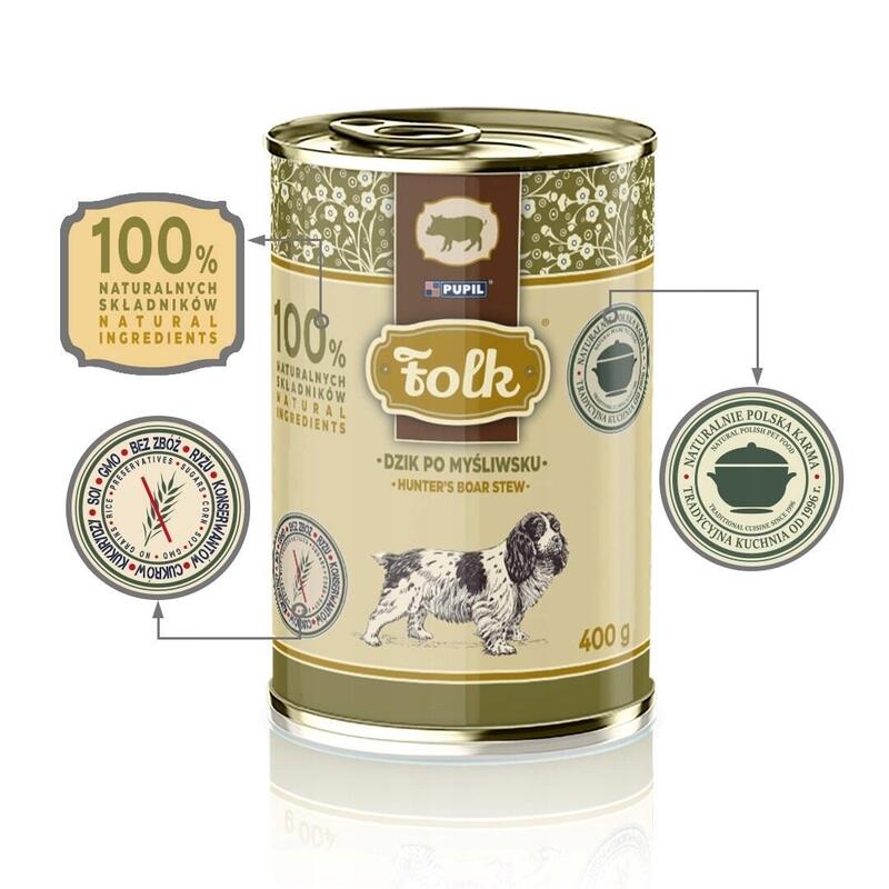 Folk Jabalí Al Estilo Cazador Mono - Alimento Húmedo Para Perros - 400g