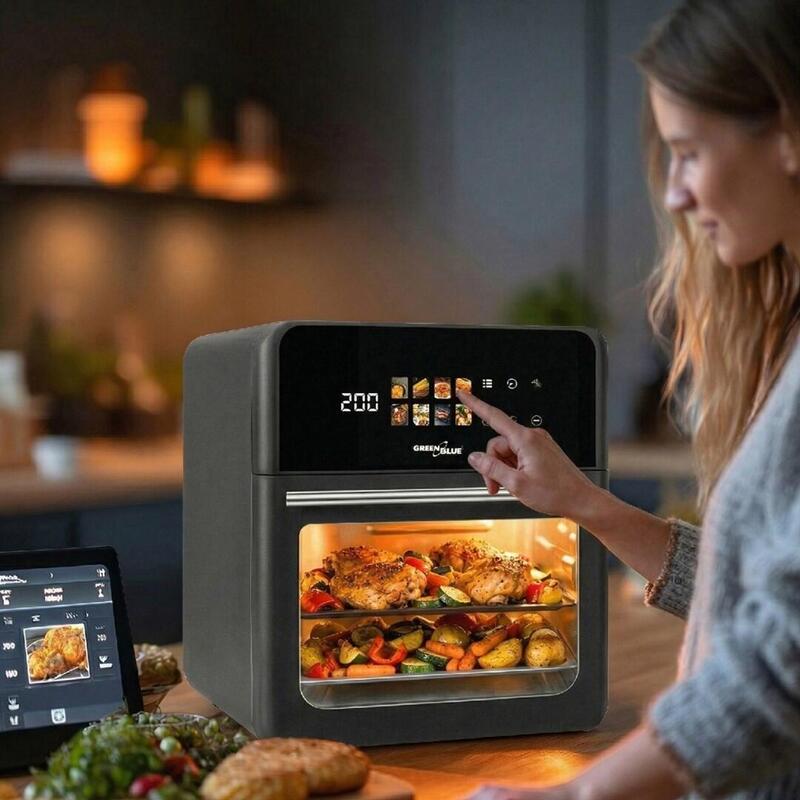 Freidora Air Fryer Greenblue, Potencia De 1800 W, Capacidad De 10 L, 8 Programas, Accesorios, Temporizador, Gb950