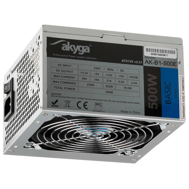 Fuente De Alimentacion Akyga Basic Atx 500w Ak-B1-500e Fan12cm P4 3xsata