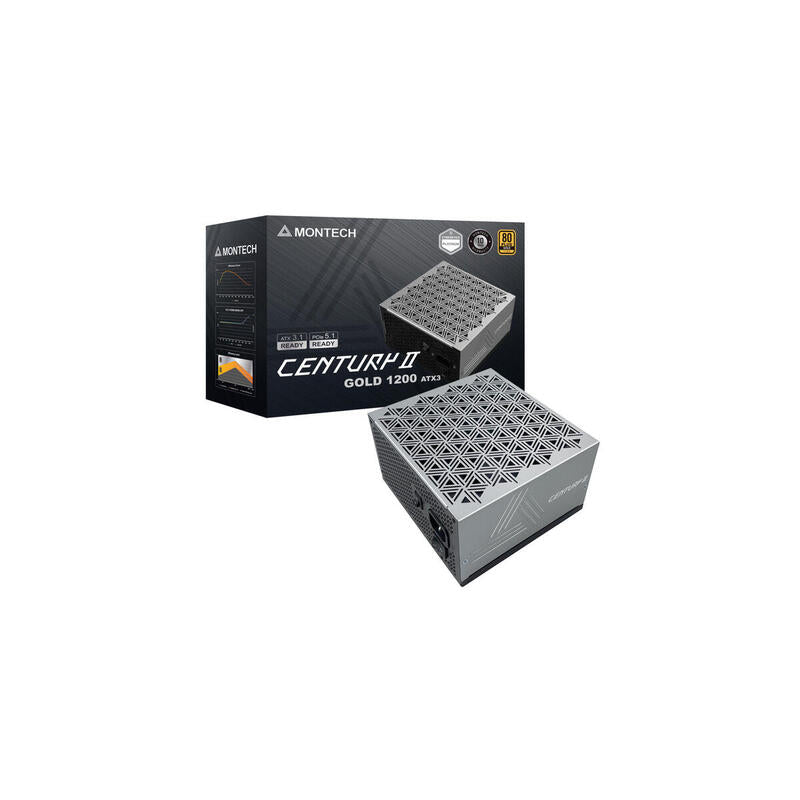 Fuente De Alimentación De Montech Century Ii 1200 Silver, 1x Gpu De Alta Potencia De 12 Pines, 6x Pcie, Gestión De Cables, 1200 Vatios 1200w