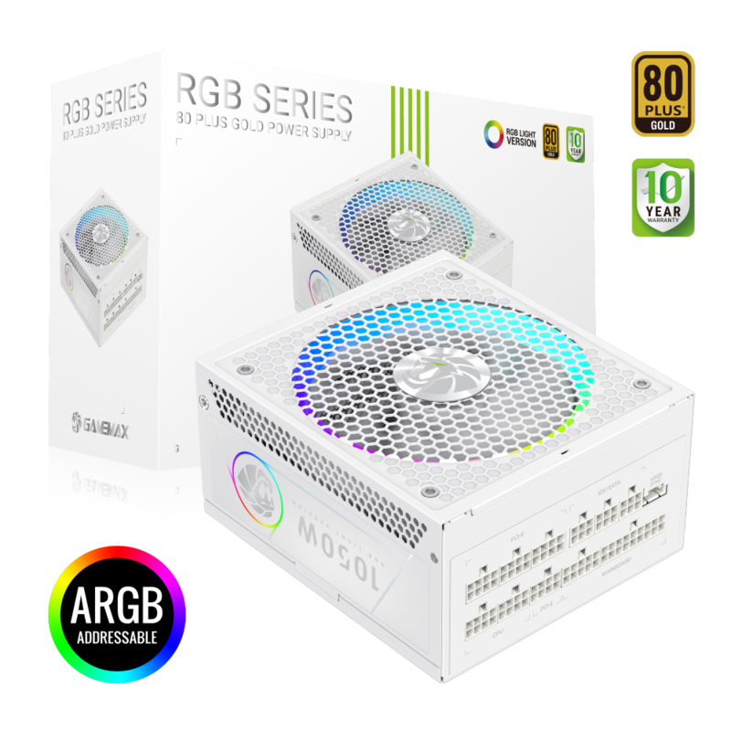 Gamemax Psu Rgb 1050g Wh 1050w Gold Full Modular White