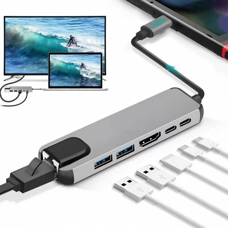 Gembird Adaptador Multipuerto Usb Tipo C 6 En 1 A-Cm-Combo5-06 (Af Y Concentrador Tipo C + Hdmi + Pd + Lan)