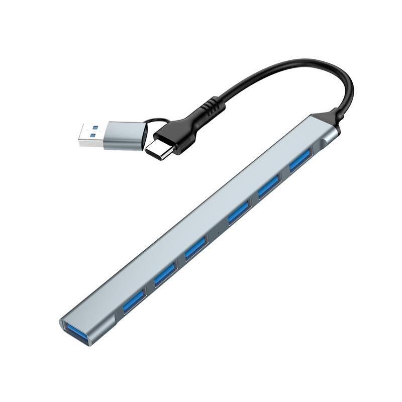 Gembird Uhb-Acm-U3p1u2p6-01 7-Port Usb Hub (1x Usb 3.2 + 6x Usb 2.0), Usb-A + Usb-C, Silver