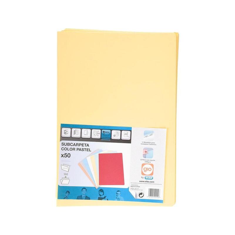 Gio Subcarpeta Simple Cartulina Folio 180gr Amarillo Pastel -50u-