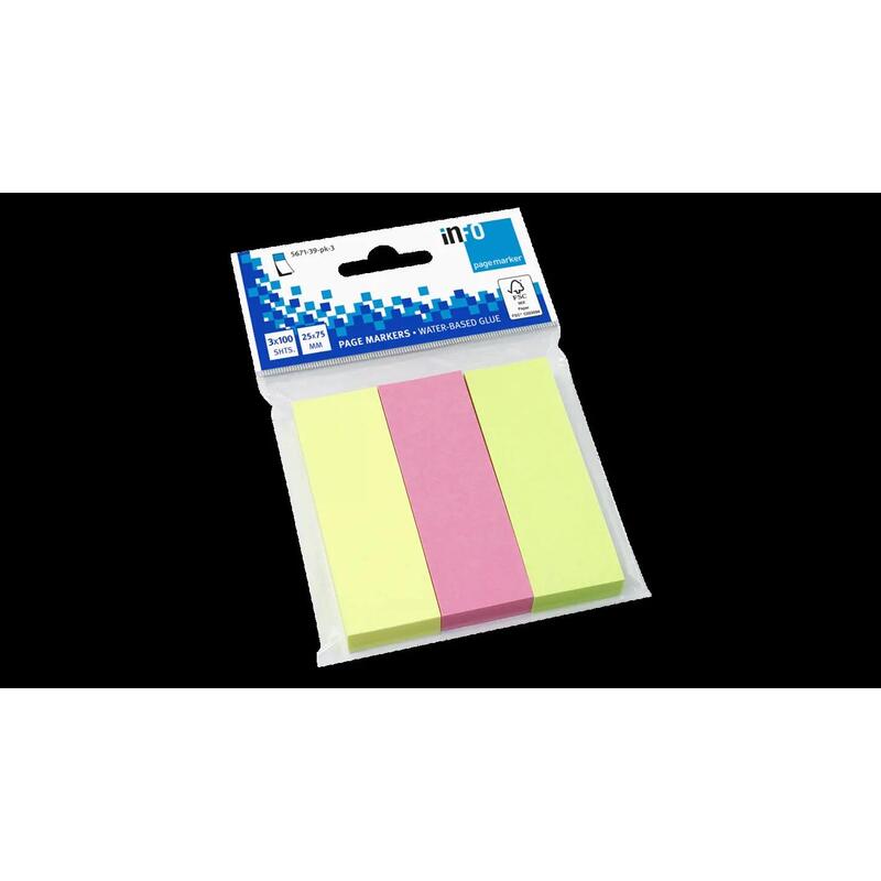 Global Notes Info Pack De 3 Blocs De 100 Marcadores De Pagina 75 X 25mm - Certificacion Fsc? - Colores Amarillo, Verde