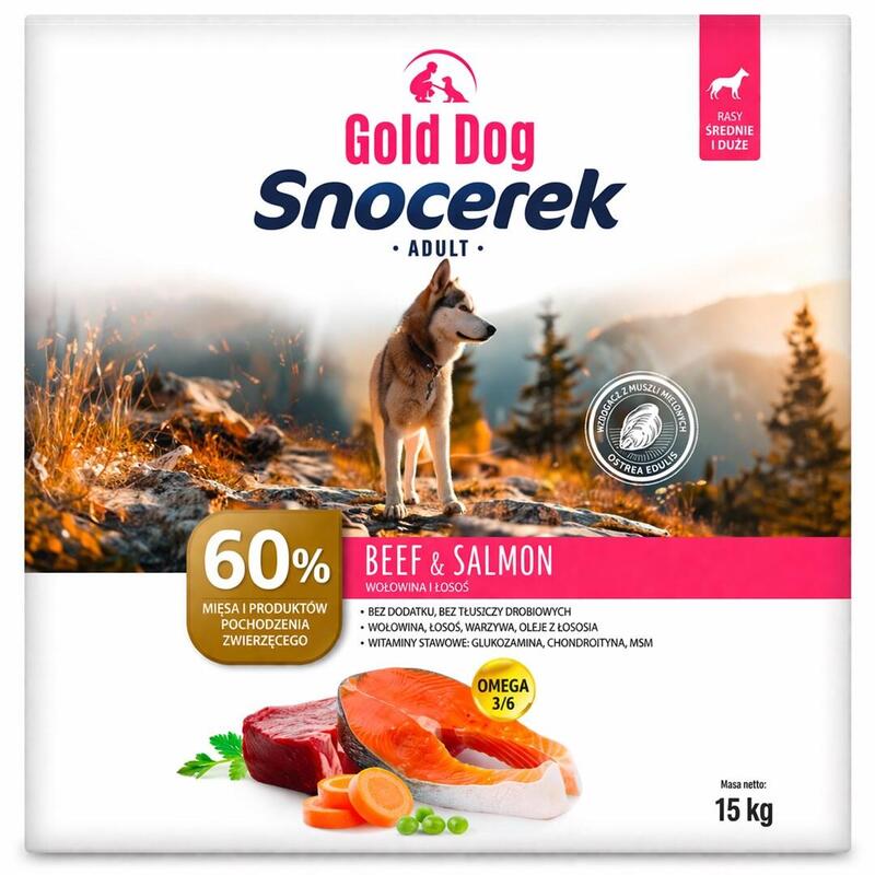Gold Dog Snocerek Carne De Res Y Salmón - Alimento Seco Para Perros - 15kg