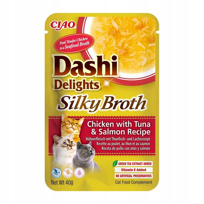 Golosina Para Gatos Inaba Cat Dashi Delights Silky Broth Pollo Con Atún Y Salmón 40g