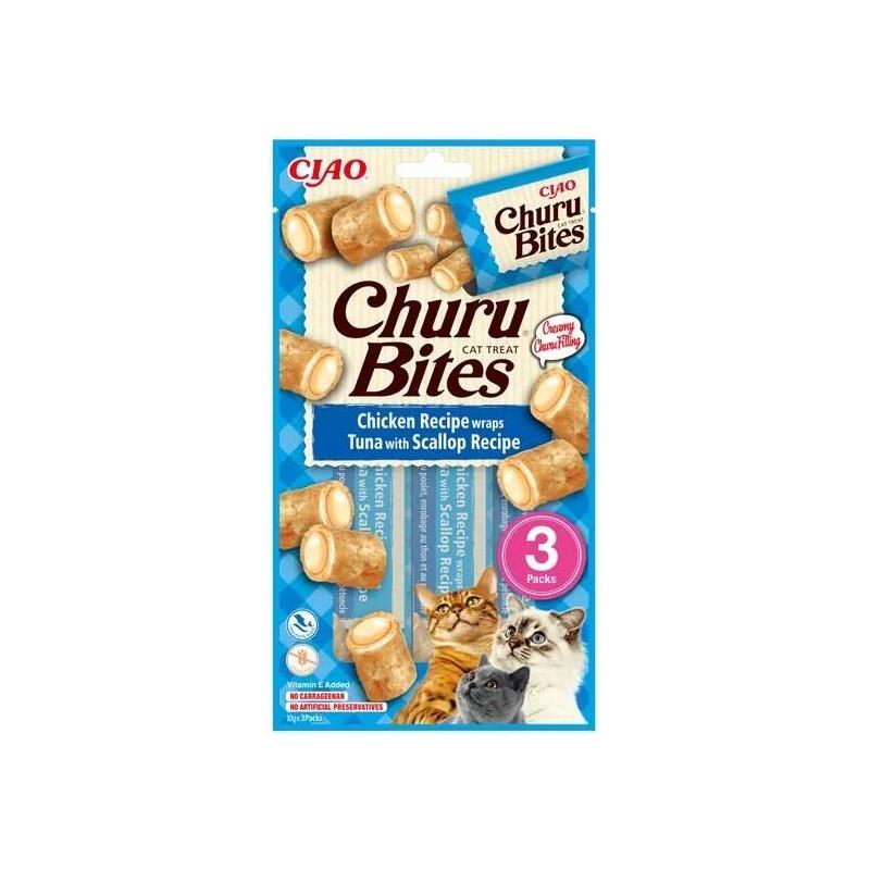Golosina Para Gatos Inaba Churu Bites Pollo Con Atún Y Vieiras 3x10 G