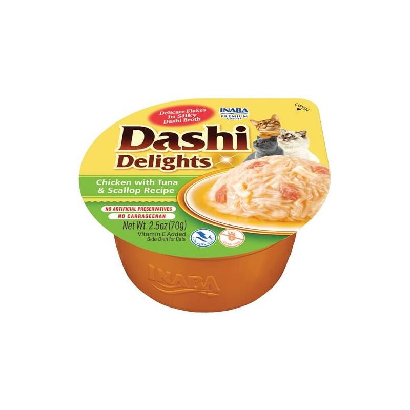 Golosina Para Gatos Inaba Dashi Delights Caldo De Pollo, Atún Y Vieira 70g