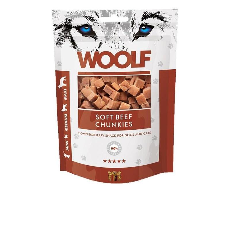 Golosinas Para Perros Y Gatos Woolf Chunkies De Ternera Blanda 100g