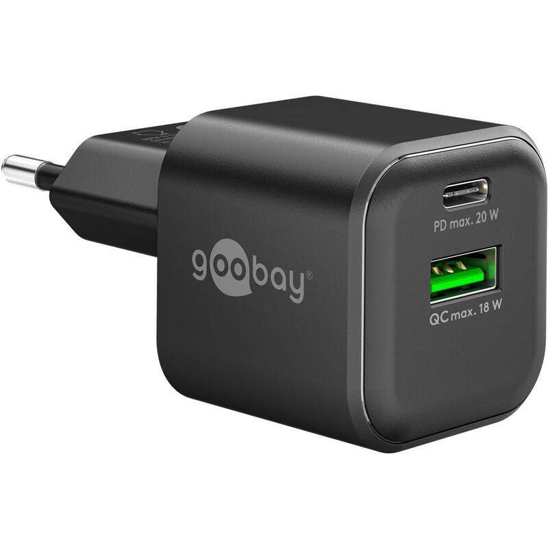 Goobay 20 W Usb-C Pd Gan Dual-Schnellladegerät Nano (Negro) 79620