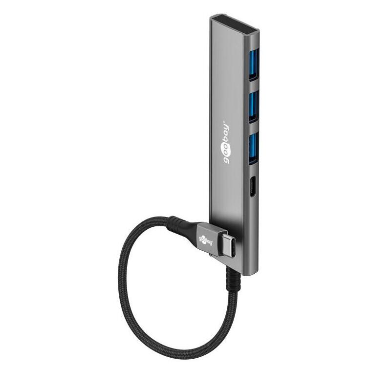Goobay 76562 Slim 4-Port Usb-Hub, Usb-C Auf Usb-C Usb-A, 5 Gbit S, Grey