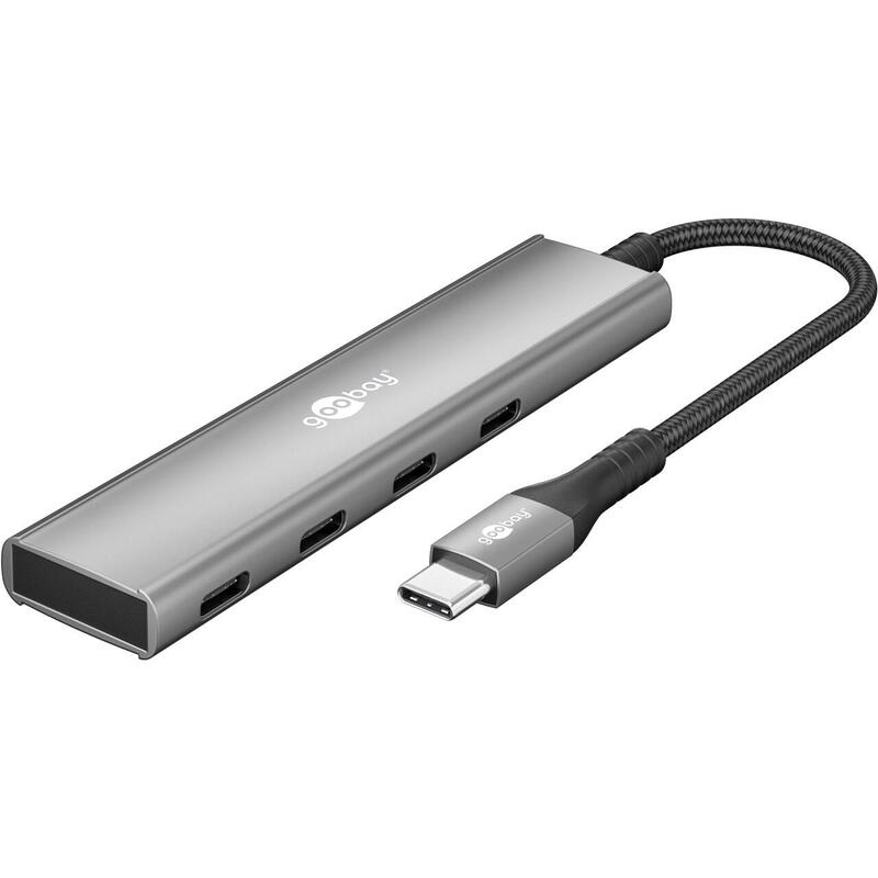 Goobay 76564 Slim 4-Port Usb-Hub, Usb-C Auf Usb-C, 5 Gbit S, Grey