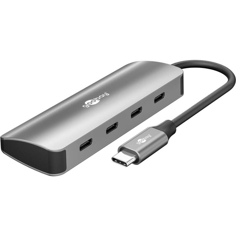 Goobay 76565 Slim 4-Port Usb-Hub, Usb-C Auf Usb-C, 10 Gbit S, Grey