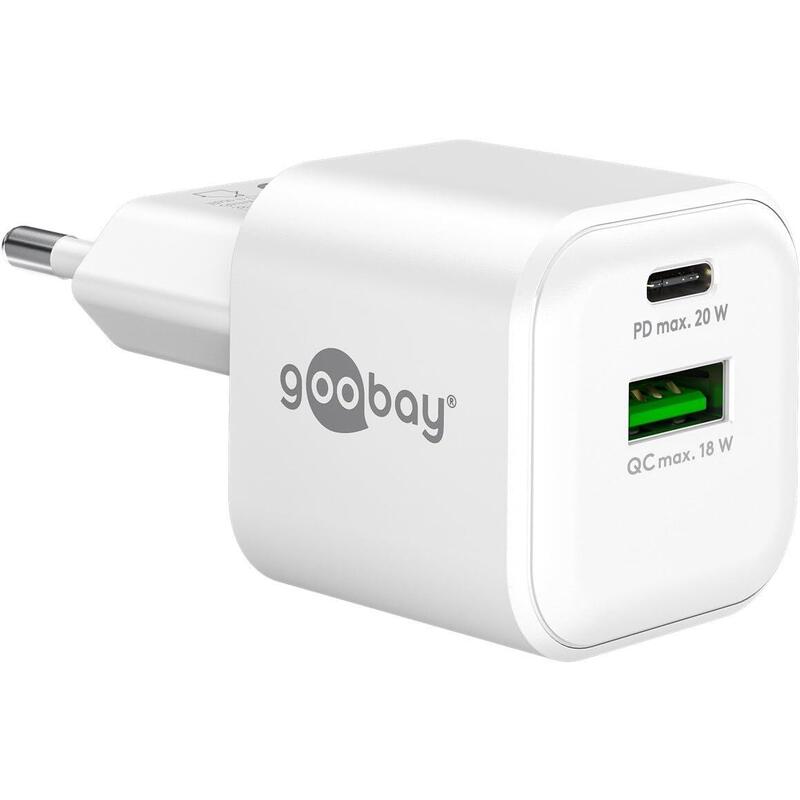 Goobay Cargador Rápido Dual Usb-C (20 W) / Usb-A Qc (18 W) Compatible Con Samsung, Iphone, Ipad, Macbook - Adaptador De Corriente - Blanco - 79621