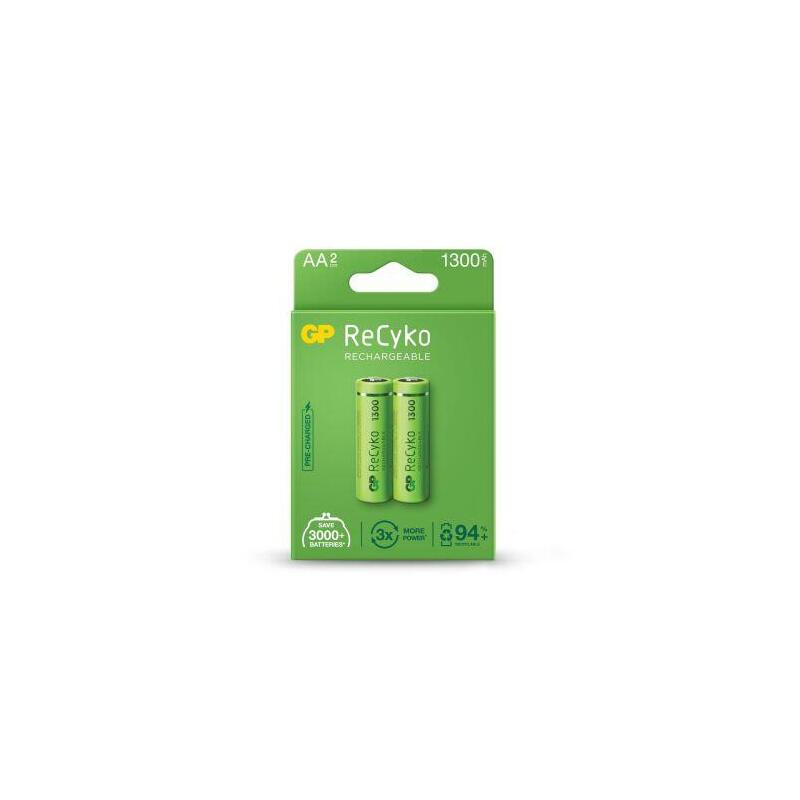 Gp Battery (R6) Aa Rechargable Recyko, Nimh R6, (2 Batteries / Blister), 1300mah