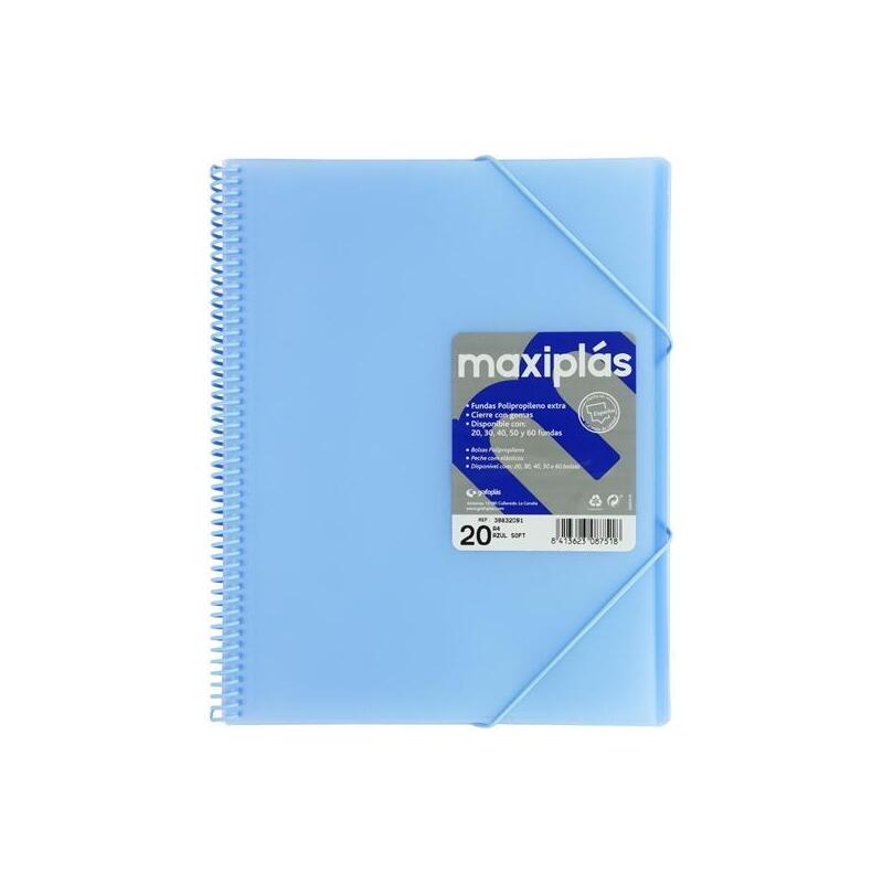 Grafoplás Carpeta Con Fundas Maxiplás Espiral A4 20 Fundas C/Sobre Pp Rígido Translúcido Azul Soft