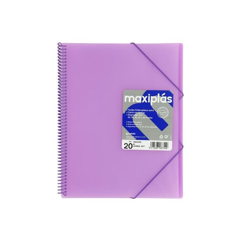 Grafoplás Carpeta Con Fundas Maxiplás Espiral A4 20 Fundas C/Sobre Pp Rígido Translúcido Lavanda Soft