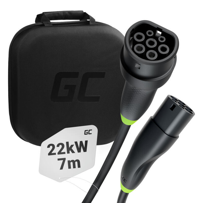 Green Cell Snap Type 2 Ev Charging Cable 22 Kw 7 M For Tesla Model 3 S X Y, Vw Id.3, Id.4, Kia Ev6, Hyundai Ioniq 5, Ford Mach-E