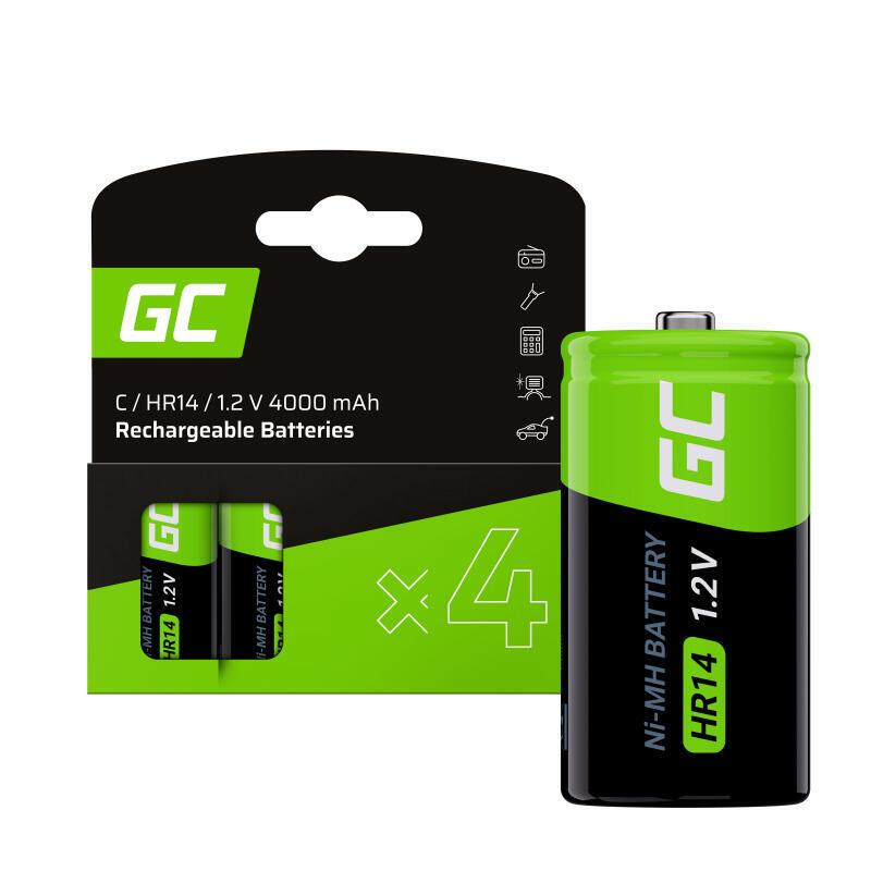 Greencell 4x Battery C R14 Hr14 Ni-Mh 1.2v 4000mah