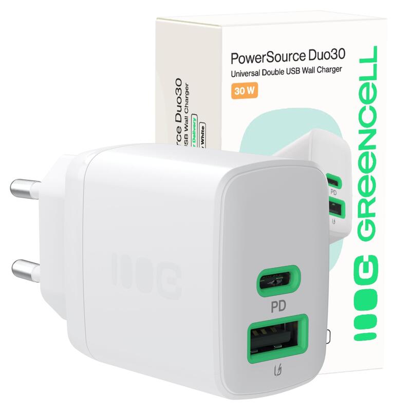 Greencell Powersource Duo30 Biala 30w Usb-C Usb-A Power Delivery Qc3.0