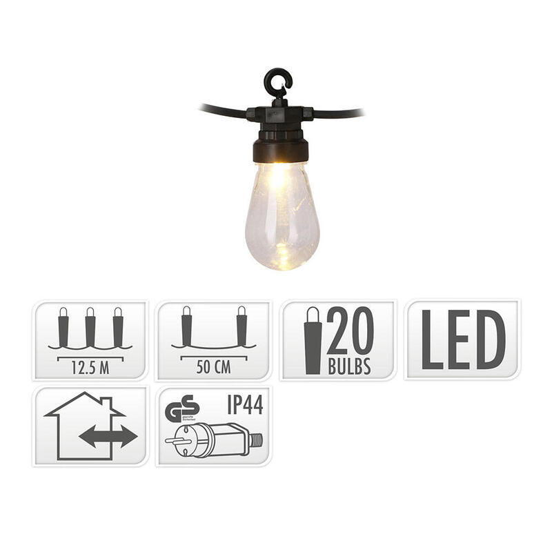 Guirnalda 20 Leds Uso Interior/Exterior Ip44 Luz Cálida Tipo Vintage 12,5m