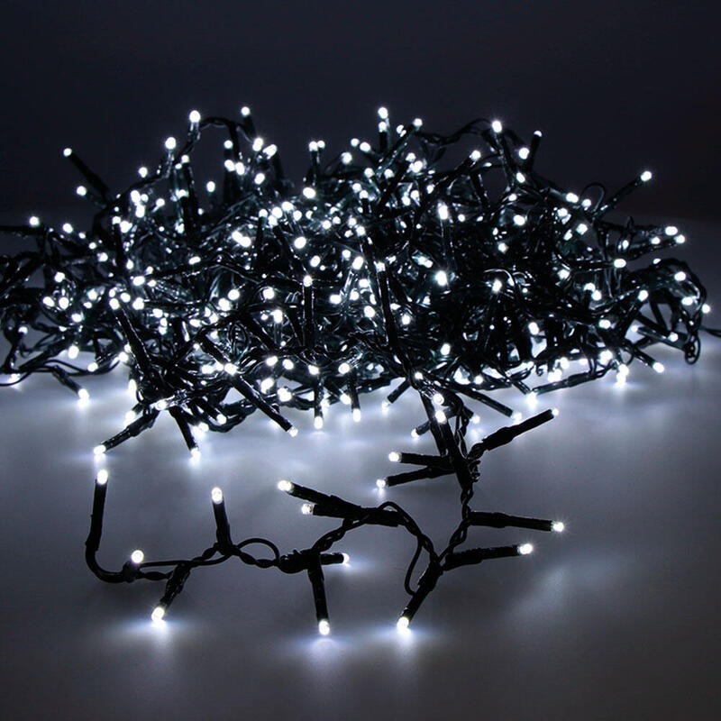 Guirnalda Led Compact Parpadeante Exterior Blanco Frio 16m 500 Leds Cable Verde