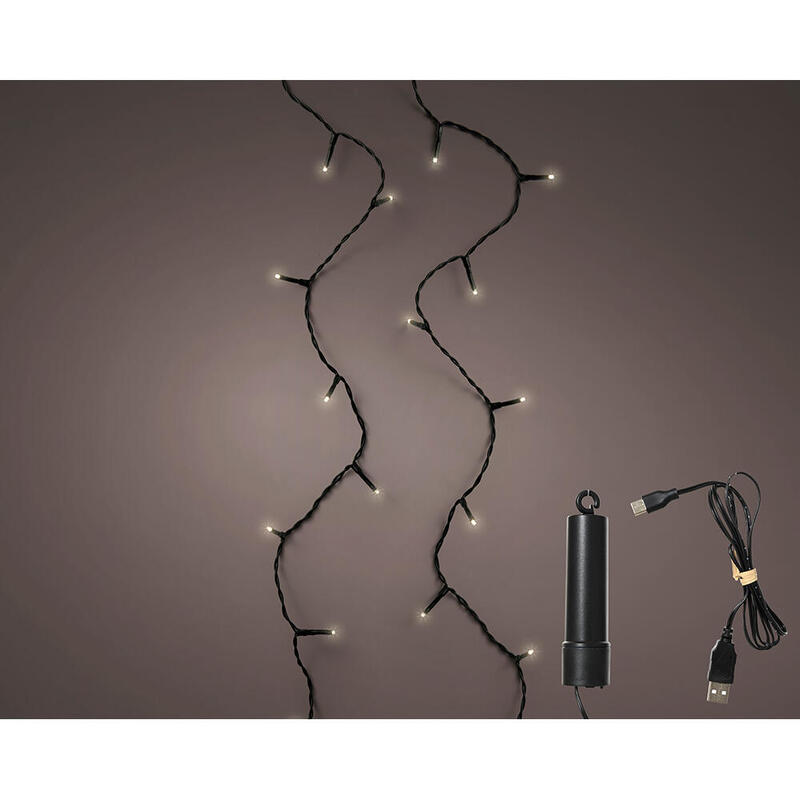 Guirnalda Led Multifunción Exterior Con Bateria 100 Led Luz Cálida Con Cable Negro 7,4 M
