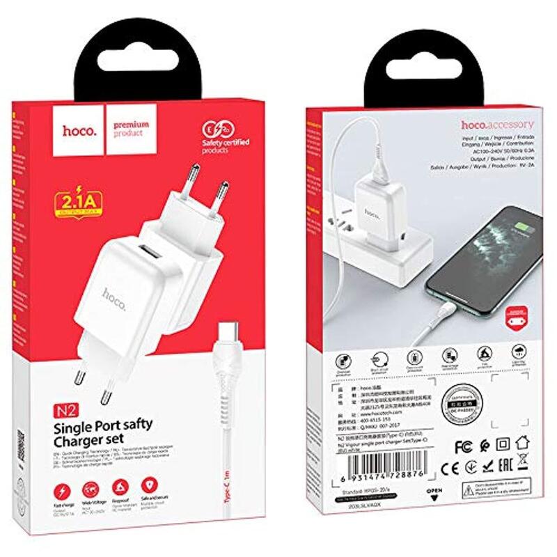 Hoco Charger Usb 2.1a + Cable Type-C White N2
