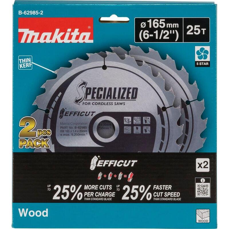 Hoja De Sierra Circular Makita Effiut B-62985-2, Ø 165 Mm, 25z 2 Piezas, Diámetro 20 Mm, Para Sierras Inalámbricas B-62985-2
