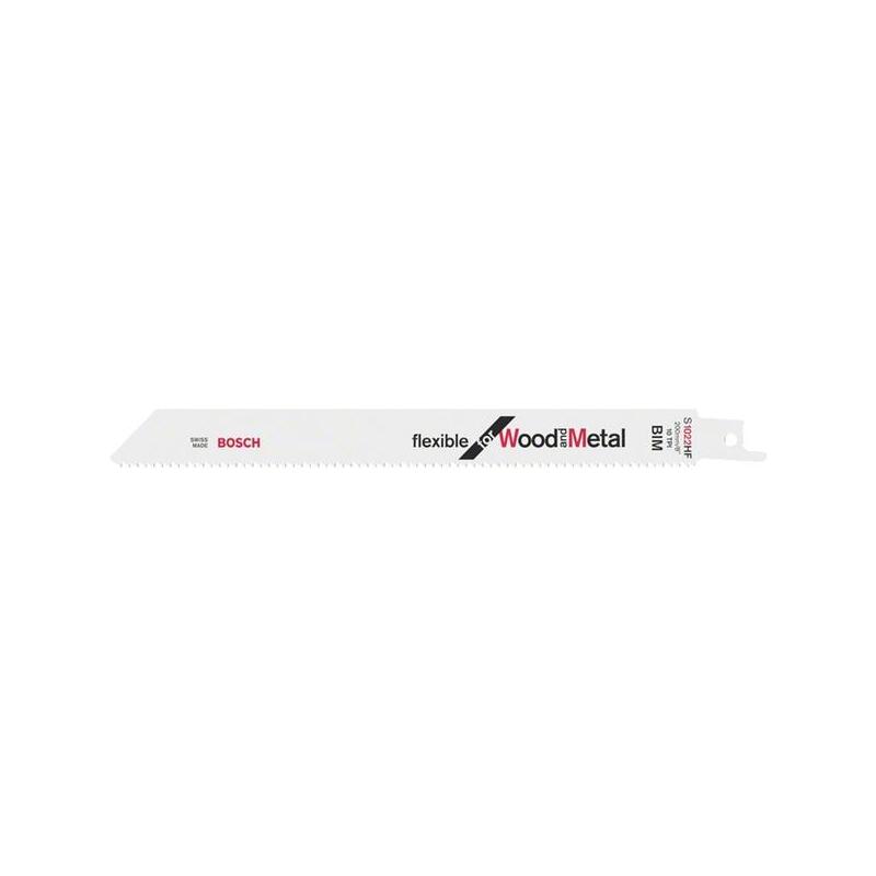 Hoja De Sierra De Sable Bosch Professional S 1022 Hf Flexible Para Madera Y Metal, 100 Piezas, Longitud 200 Mm