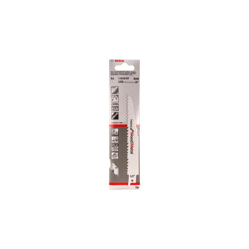Hoja De Sierra De Sable Bosch Professional S 610 Df Heavy Para Madera Y Metal, 5 Unidades, Longitud 150 Mm 2608656256