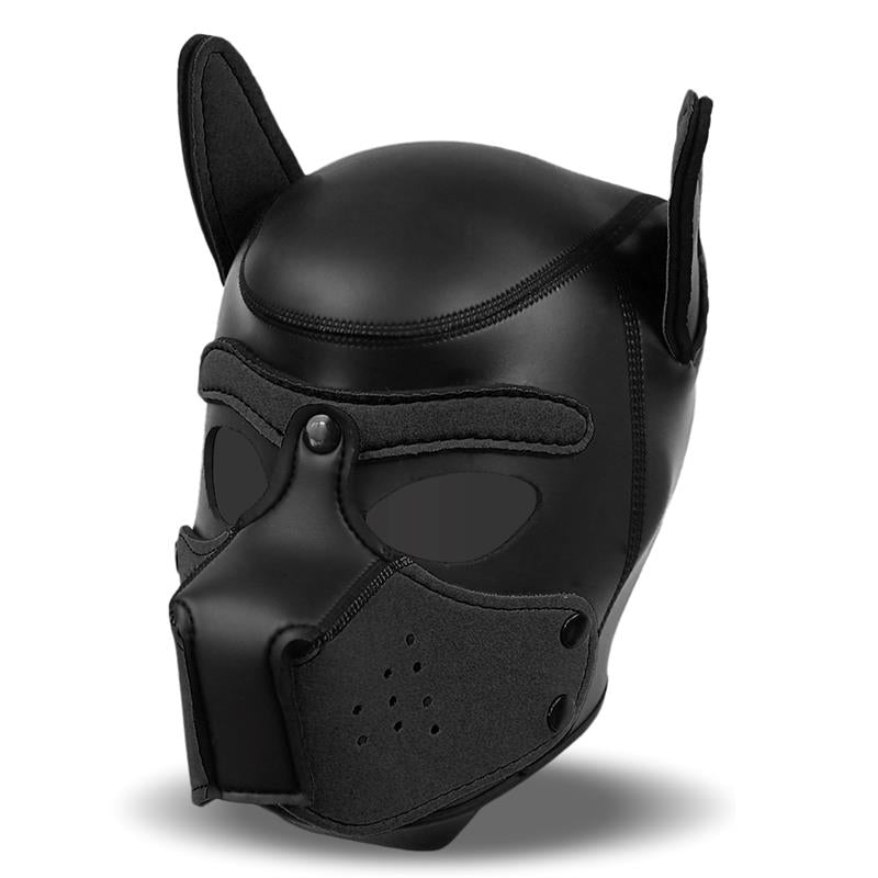 Máscara De Perro De Neopreno Con Hocico Extraíble Negro Talla M