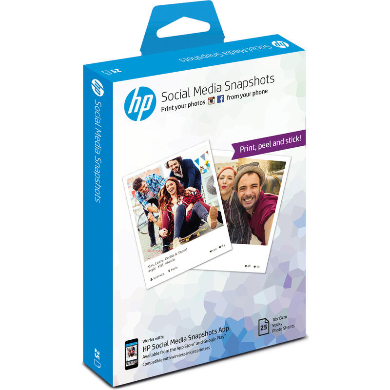 Hp Social Media Snapshots Removable Sticky Photo Paper-25 Sht/10 X 13 Cm Papel Fotográfico Blanco Semi-Brillo