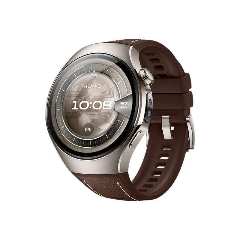 Huawei Watch 5 (46mm), Fluorelastomer Brown Classic Strap, Metal Body, Rates-L29l