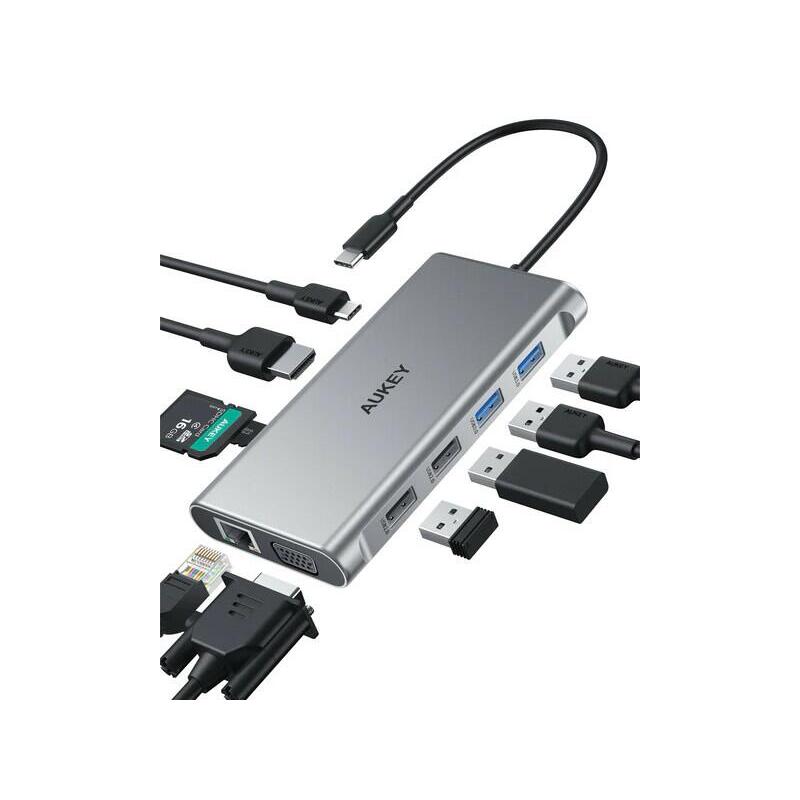Hub Aukey Cb-C89 Aluminium Usb-C 10in1 Rj45 Et