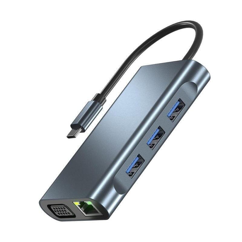 Hub Byl-2311 8 En 1 Usb Tipo-C A Usb3.2/Usb Tipo C/ Hdmi/Vga/Rj45 Negro