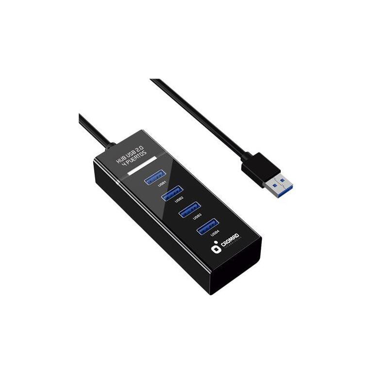 Hub Cromad Usb 2.0 - Longitud 30cm - Indicador Led 480 Mbps 4 Puertos - Sin Instalacion Negro