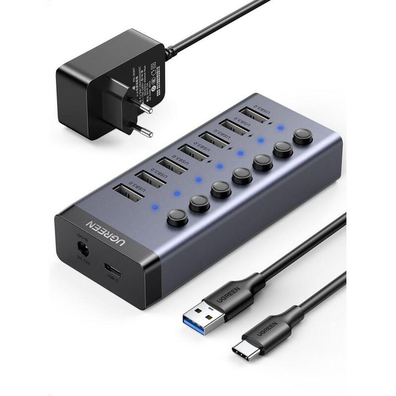 Hub Ugreen 7w1 Usb-C, 7x Usb-A 3.0 12v 2a (Negro)
